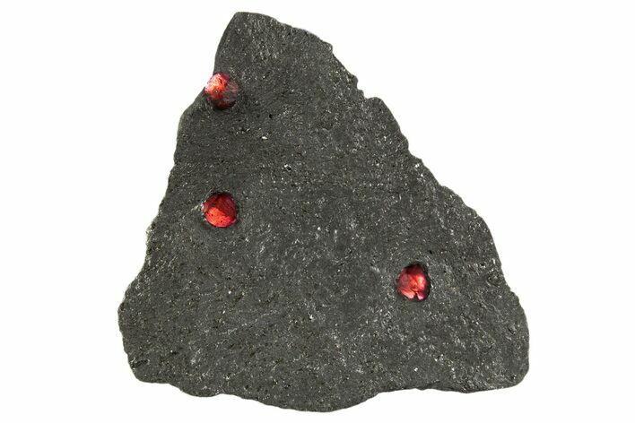 Plate of Three Red Embers Garnets in Graphite - Massachusetts #313517